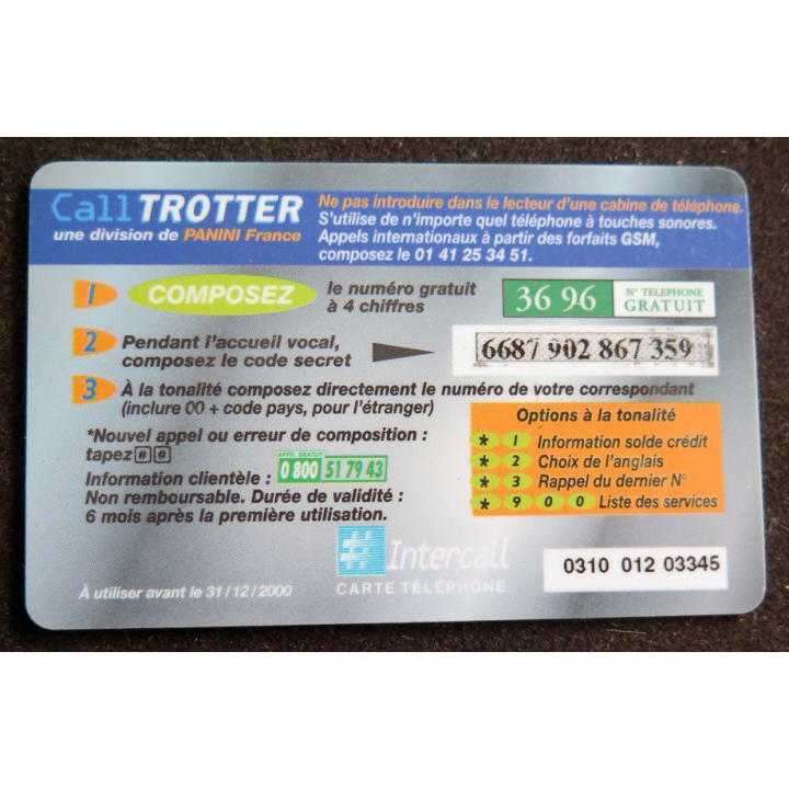 Carte téléphonique Intercall Call Trotter 50 F International