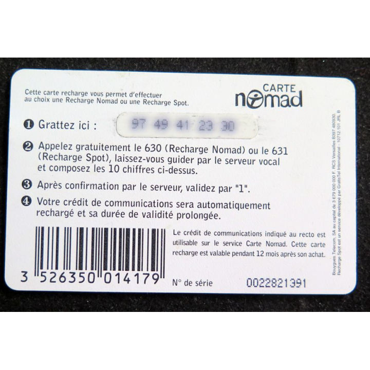 Carte téléphonique Bouygues Telecom carte Nomad Médium 195 F