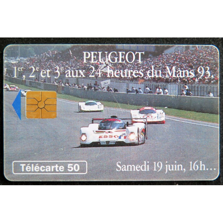 Carte téléphonique télécarte 50 Peugeot 1°, 2° et 3° aux 24 heures du Mans 93