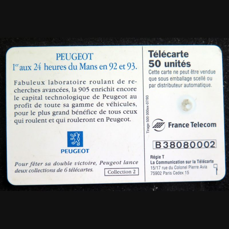 Carte Téléphonique Collector Peugeot 24 Heures Du Mans 92 Et 93