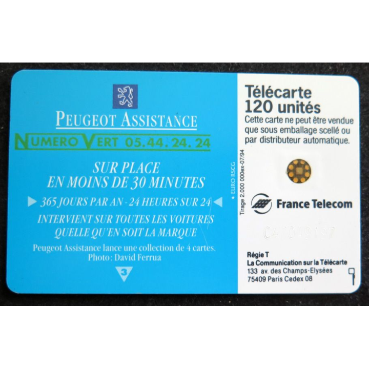Carte téléphonique télécarte 120 Peugeot Assistance
