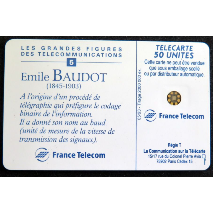 Carte téléphonique Télécarte 50 Emile Baudot