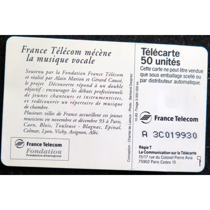 Carte téléphonique Télécarte 50 Concert Découverte Alain Marion Gérard Caussé
