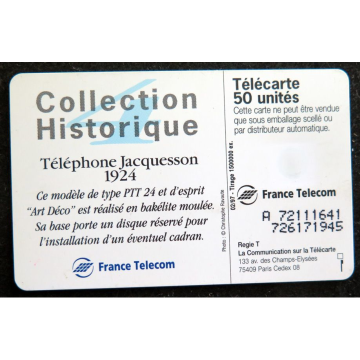 Carte téléphonique Télécarte 50 Téléphone Jacquesson 1924