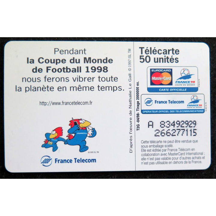 Carte téléphonique Télécarte 50 Coupe du Monde de Football France 98