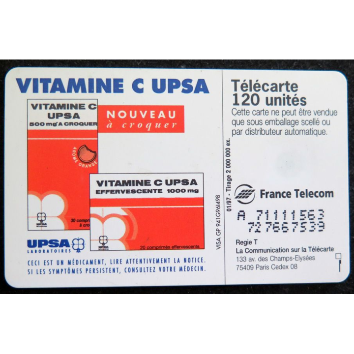 Carte téléphonique Télécarte 50 Vitamine C UPSA