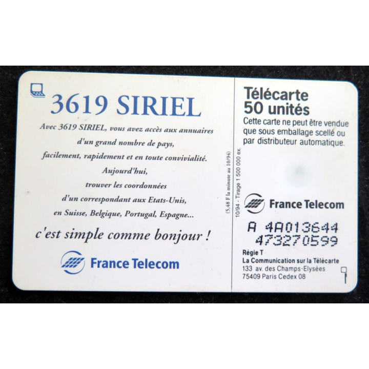 Carte téléphonique Télécarte 503619 Siriel