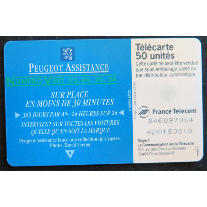 Carte téléphonique télécarte 50 Peugeot Assistance