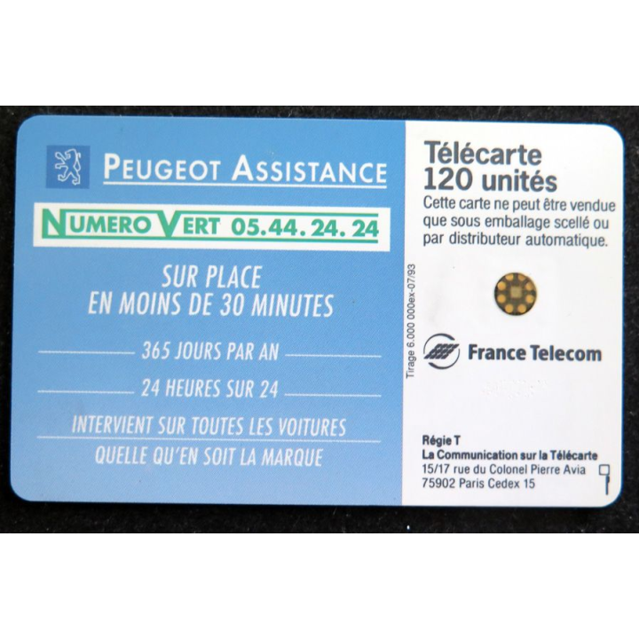Carte téléphonique télécarte 120 Peugeot Assistance