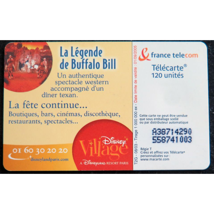 Carte téléphonique Télécarte 50 Disneyland la légende de Buffalo Bill