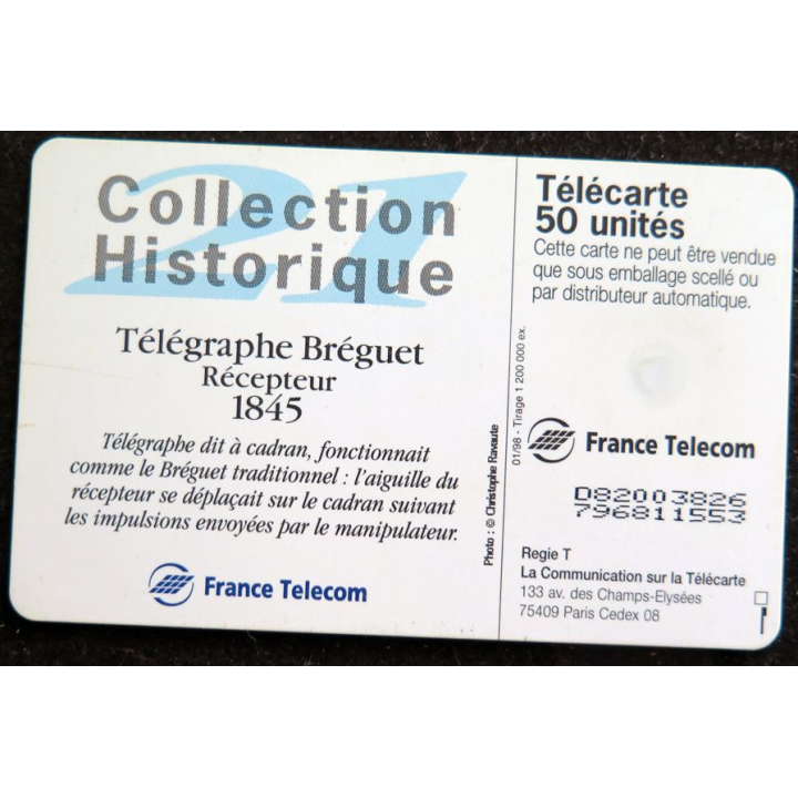 Carte téléphonique Télécarte 50 Télégraphe Bréguet Récepteur 1845