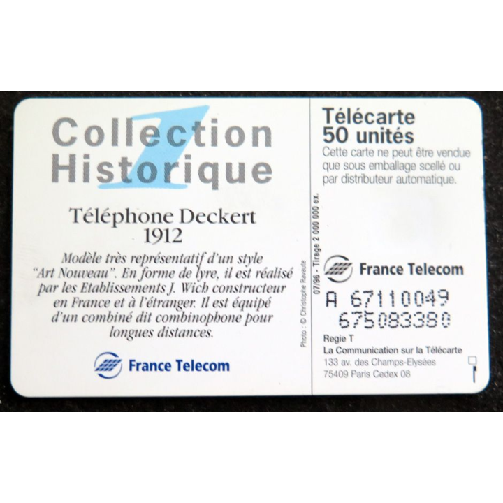 Carte téléphonique Télécarte 50 Téléphone Deckert 1912