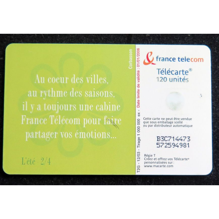 Carte téléphonique télécarte 120 Au rythme des saisons l'été 2/4