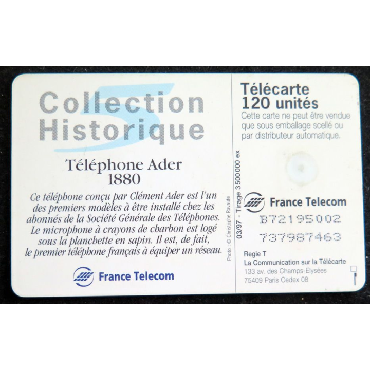 Carte téléphonique télécarte 120 Téléphone Ader 1880