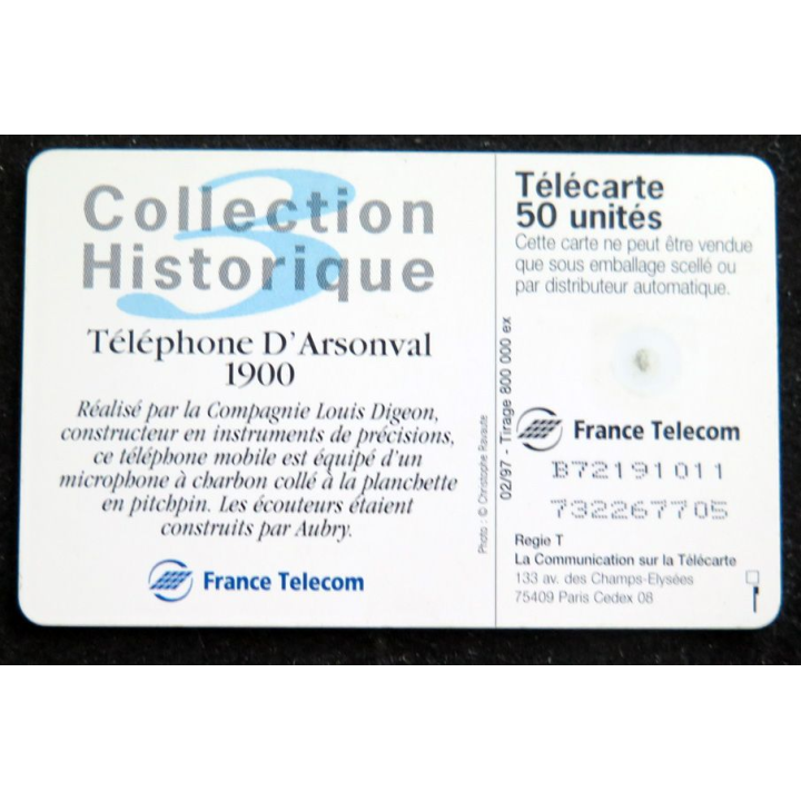 Carte téléphonique télécarte 50 Téléphone D'Arsonval 1900