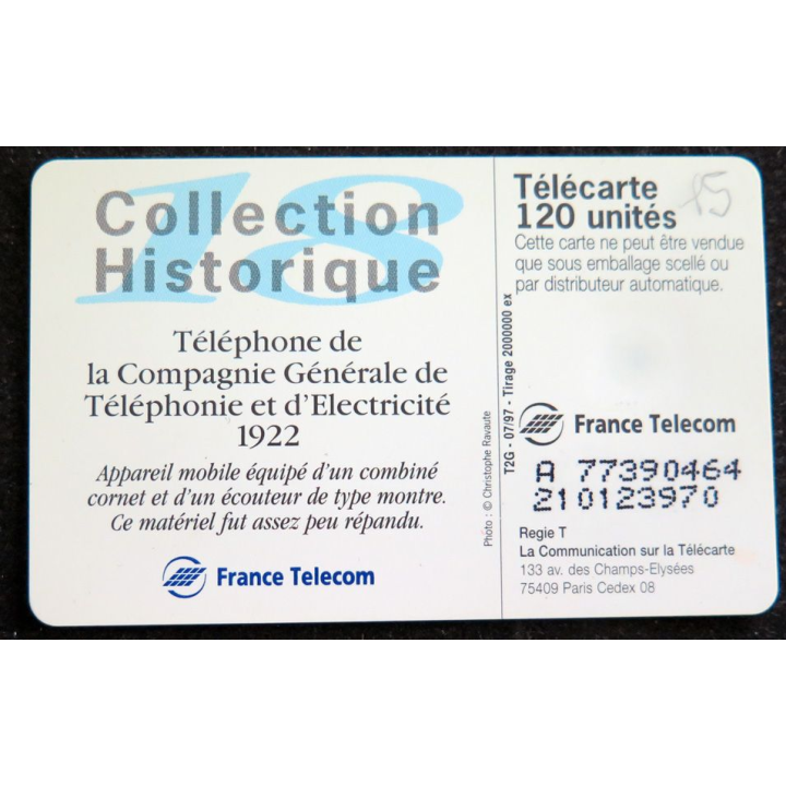 Carte téléphonique télécarte 120 Téléphone CGTE 1922