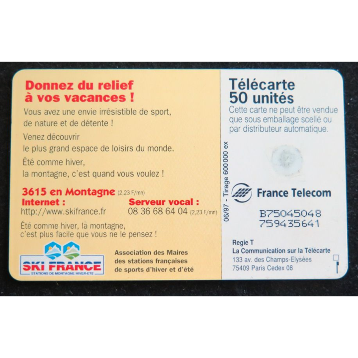 Carte téléphonique télécarte 50 Ski France