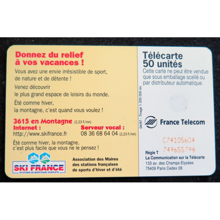 Carte téléphonique télécarte 50 Ski France