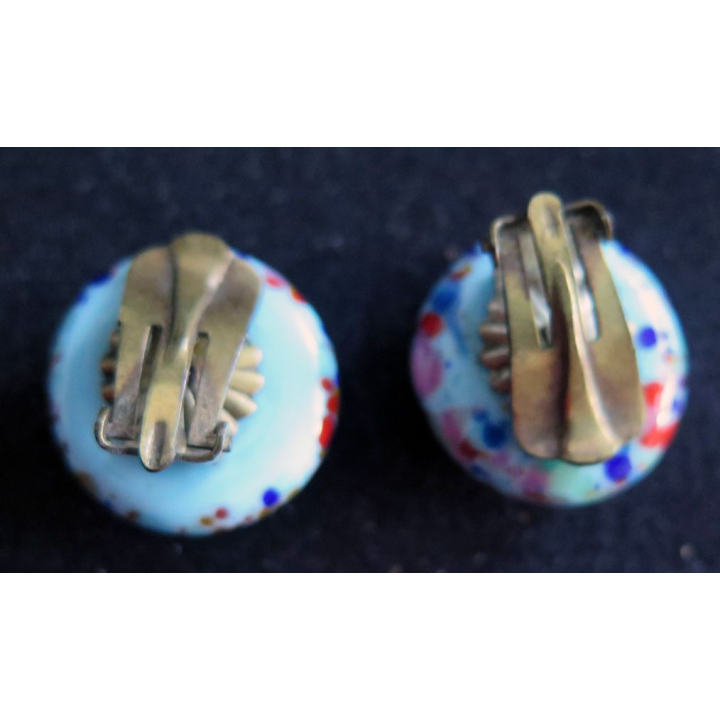 Paire de boucles d'oreilles année 70 (pierres polies ou verre teinté ?)