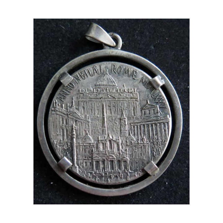 Pendentif de la Médaille année jubilaire de Rome 1975 plaquée argent diamètre 4 cm
