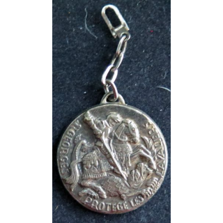 Médaille de porte clefs de Saint Georges Protège les cavaliers diamètre 3,5 cm