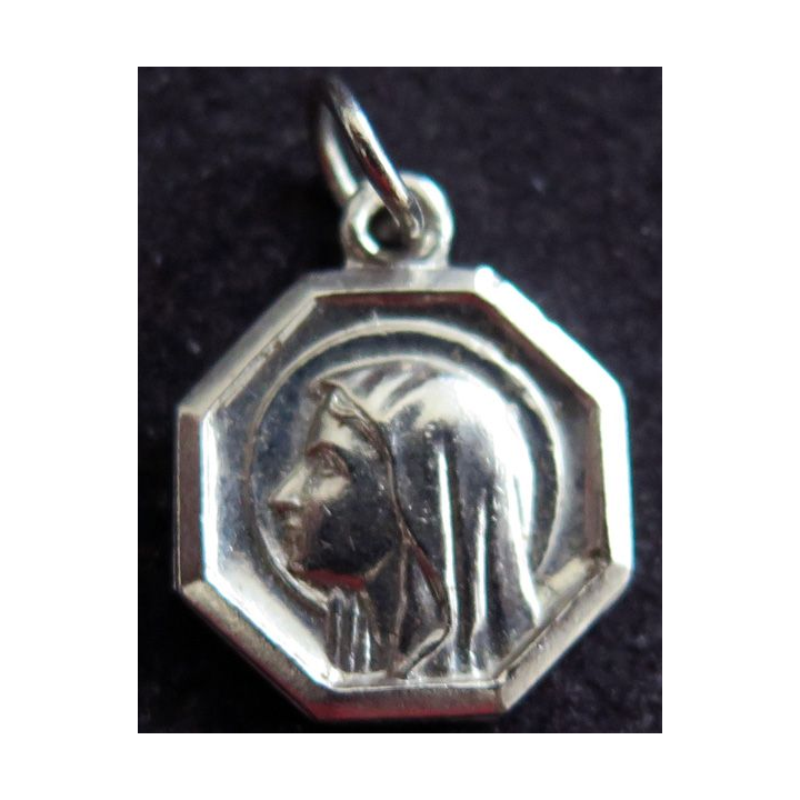 médaille religieuse en métal  argenté du Rosaire de Fatima 1,4 cm de large