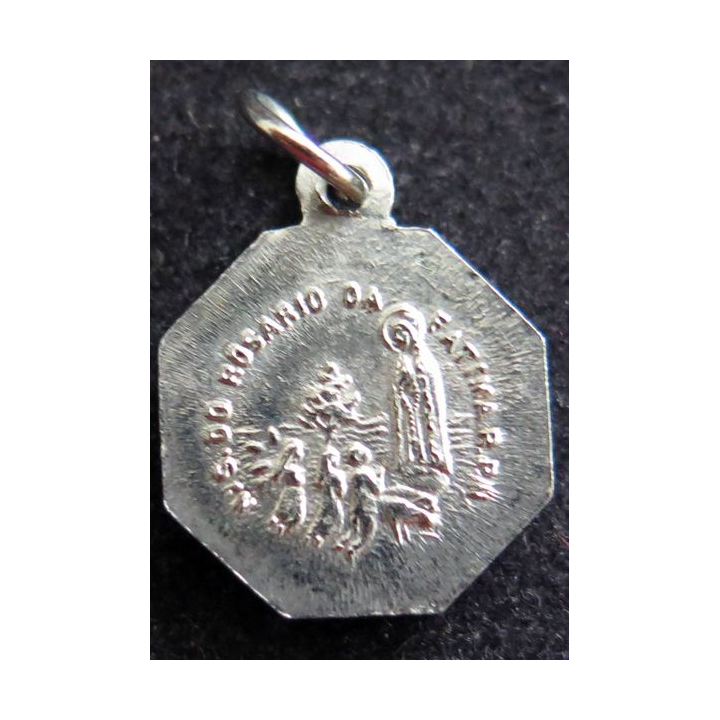 médaille religieuse en métal  argenté du Rosaire de Fatima 1,4 cm de large