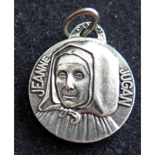 médaille religieuse en métal  argenté de Jeanne Jugan diamètre 1,6 cm