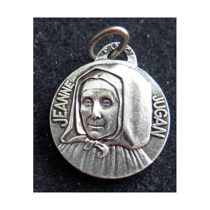 médaille religieuse en métal  argenté de Jeanne Jugan diamètre 1,6 cm