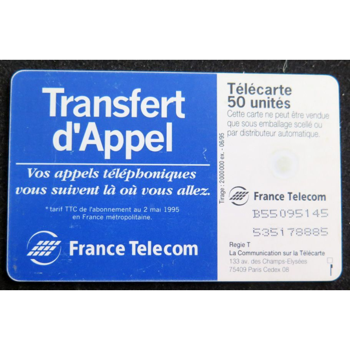 Carte téléphonique télécarte 50 Transfert d'appel 10F par mois