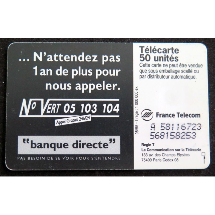 Carte téléphonique télécarte 50 Banque directe
