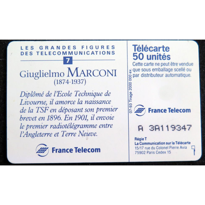 Carte téléphonique télécarte 50 Giuglielmo MARCONI