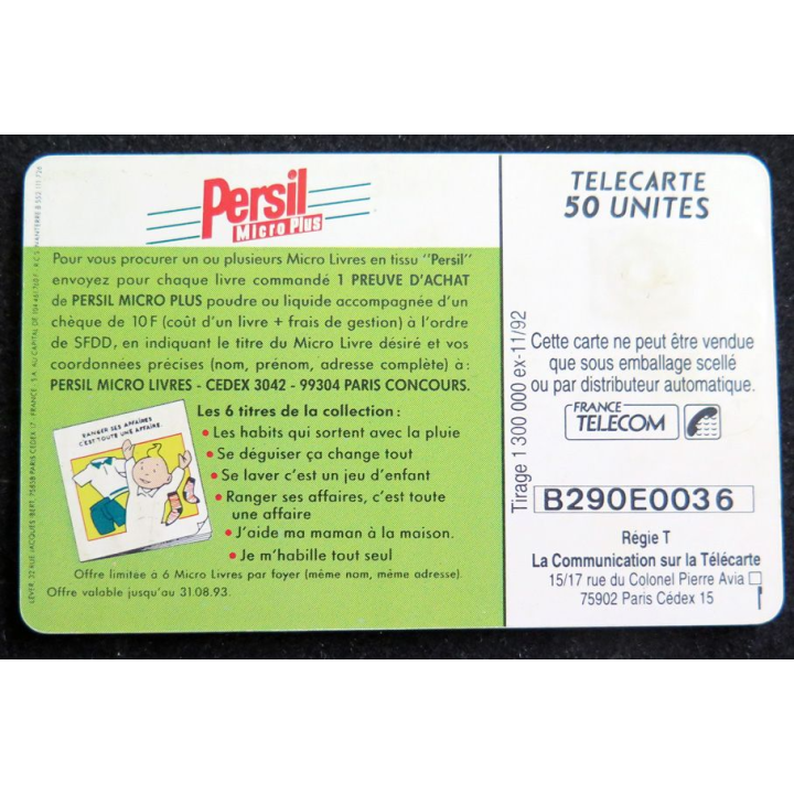 Carte téléphonique télécarte 50 Persil Micro plus