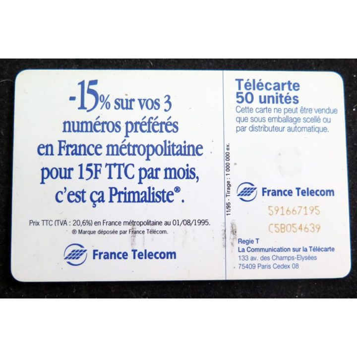 Carte téléphonique télécarte 50 Primaliste de France Telecom