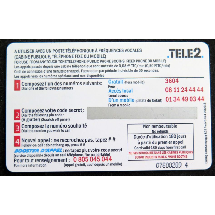 Carte téléphonique Universelle télé 2 7,5 €