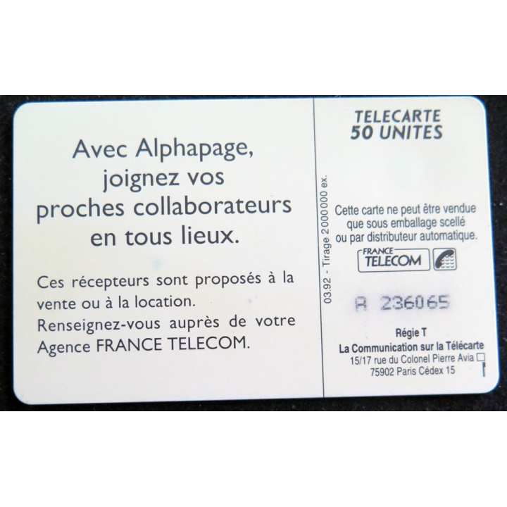 Carte téléphonique télécarte 50 Alphapage de France Telecom