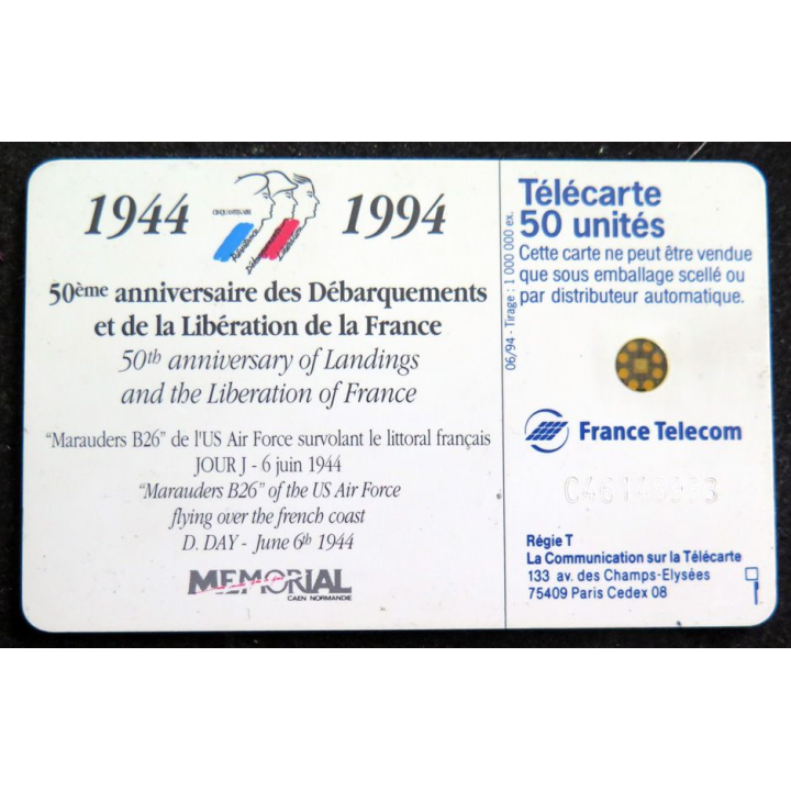 Carte téléphonique télécarte 50 Mémorial 1944 - 1994