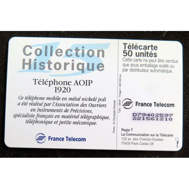 Carte téléphonique télécarte 50 Téléphone AOIP 1920