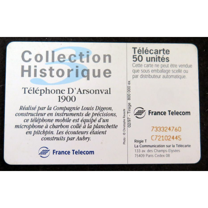Carte téléphonique télécarte 50 Téléphone D'Arsonval 1900