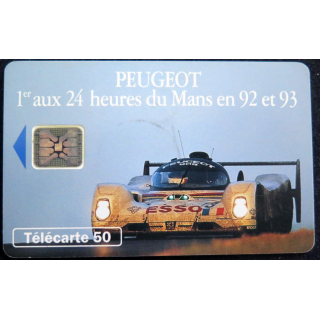 Carte téléphonique télécarte 50 Peugeot 1° aux 24 heures du Mans en 92 et 93
