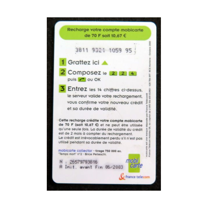 Carte téléphonique Recharge 70 mobicarte