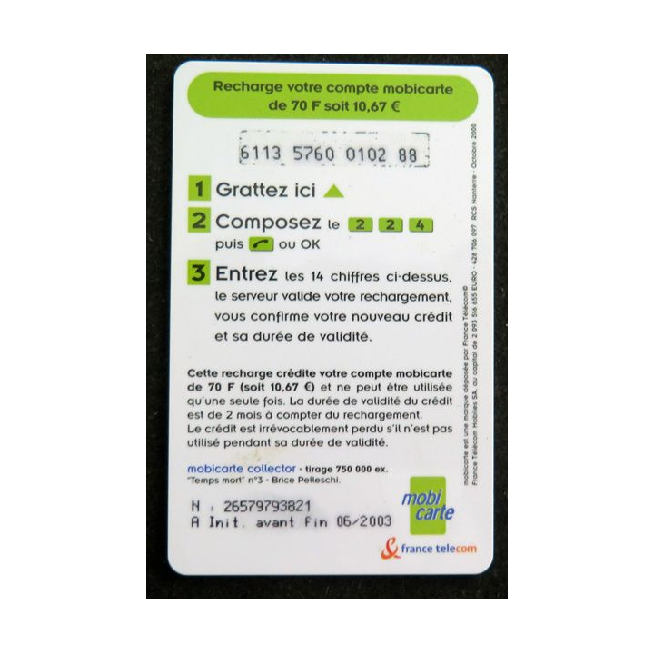Carte téléphonique Recharge 70 mobicarte