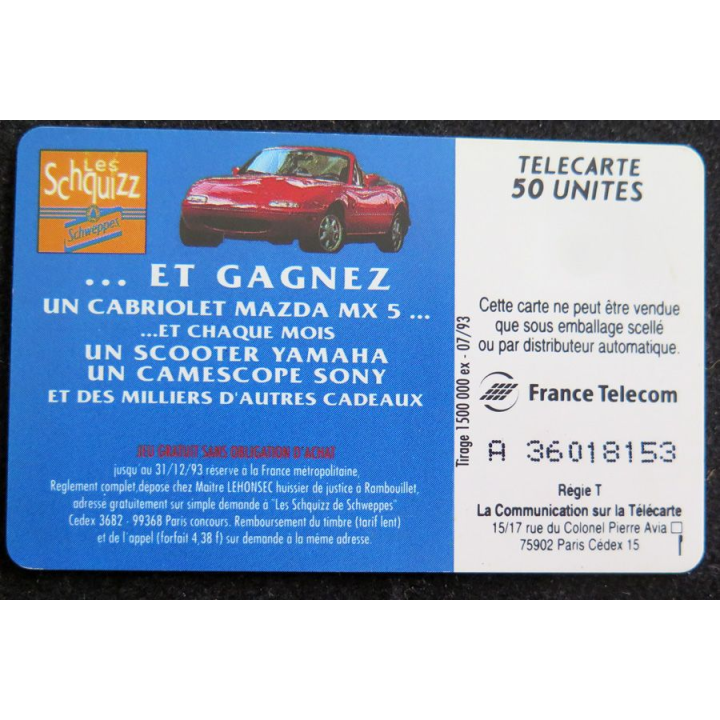 Carte téléphonique télécarte 50 Schweppes