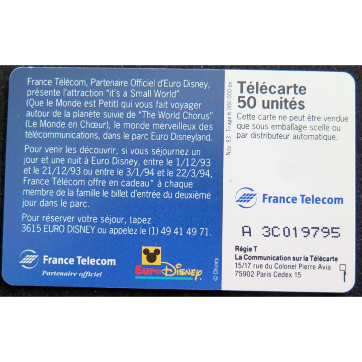 Carte téléphonique télécarte 50 Le Cadeau d'Euro Disney