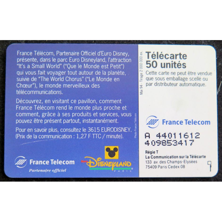Carte téléphonique télécarte 50 de Disneyland