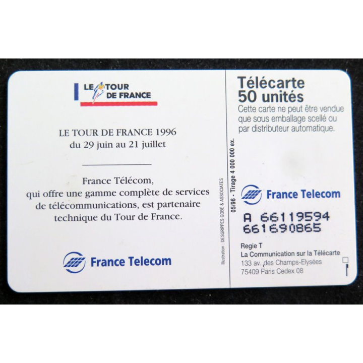 Carte téléphonique télécarte 50 Tour de France 1996