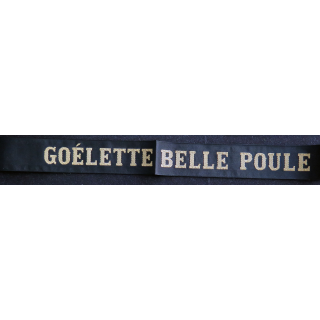 MARINE : bande de bachi de marin "GOÉLETTE BELLE POULE" longueur 65 cm fils dorés