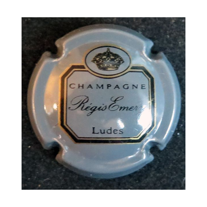 Capsule Muselet de bouteille de champagne EMERY Régis n° 1 gris lettres noires