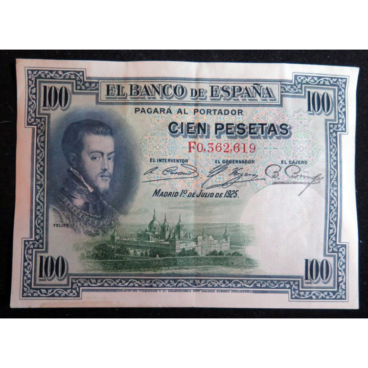 ESPAGNE : Billet de banque de 100 Pesetas FELIPE II 01/07/1925 série F