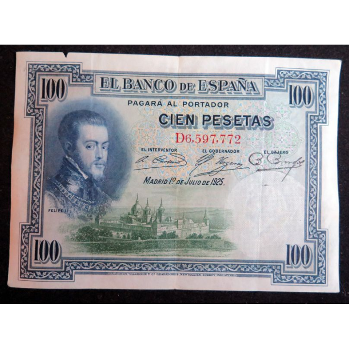 ESPAGNE : Billet de banque de 100 Pesetas FELIPE II 01/07/1925 série D